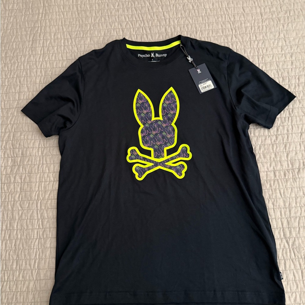 Psycho Bunny Men’s Black Tee with Neon Graphic New With Tags Size 5 (M)